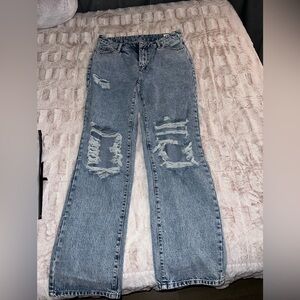 SHEIN Tall light blue wash ripped flare jean L